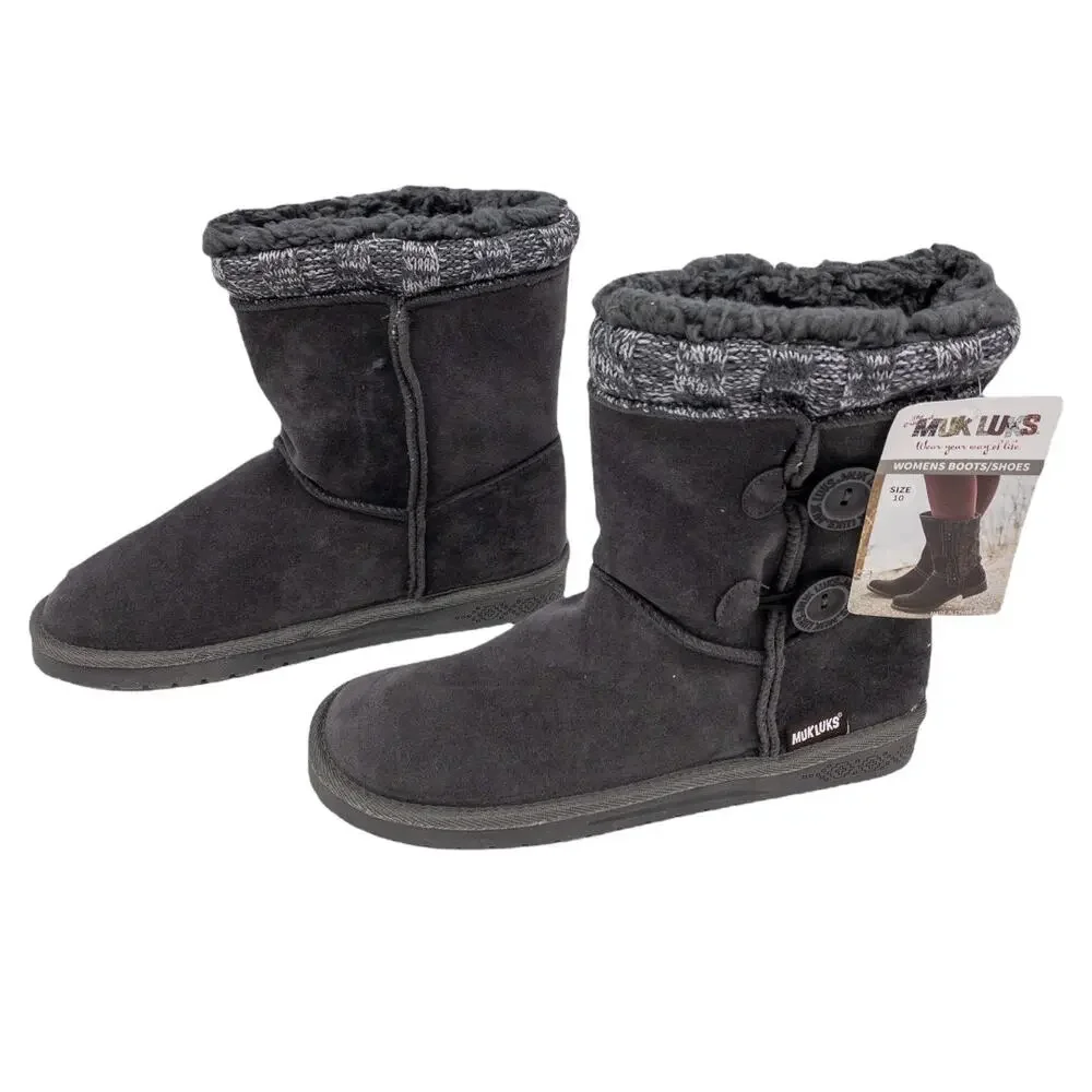 MUK LUKS Charcoal Gray Maxine Knit Button Accent Booties 10 Women's